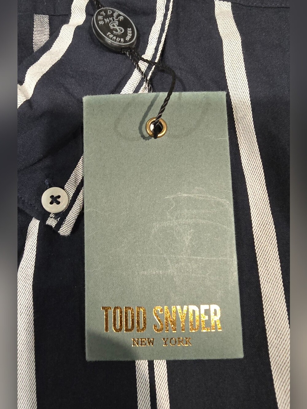 Todd Snyder Navy Satin White Stripe Button Down Size XL - Picture 3 of 8
